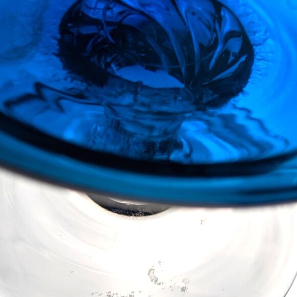 Vintage Mid-Century Modern Blue Glass Decanter: 11-Inch Hand Blown Art Glass - Picture 5 of 8